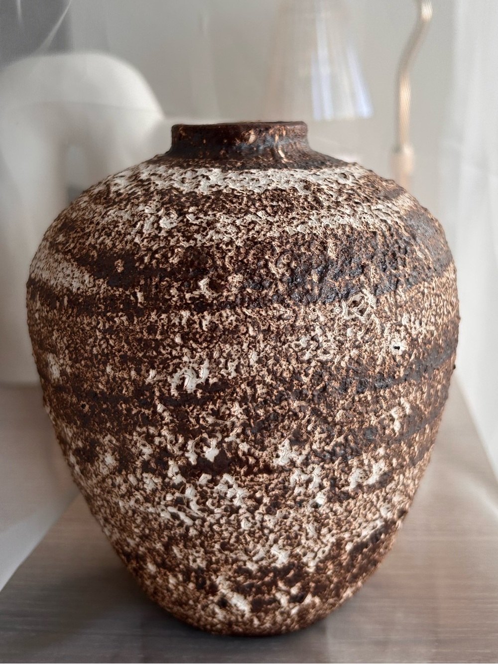 Handmade Brown & Cream Textured Ceramic Farmhouse Vase - Home Art